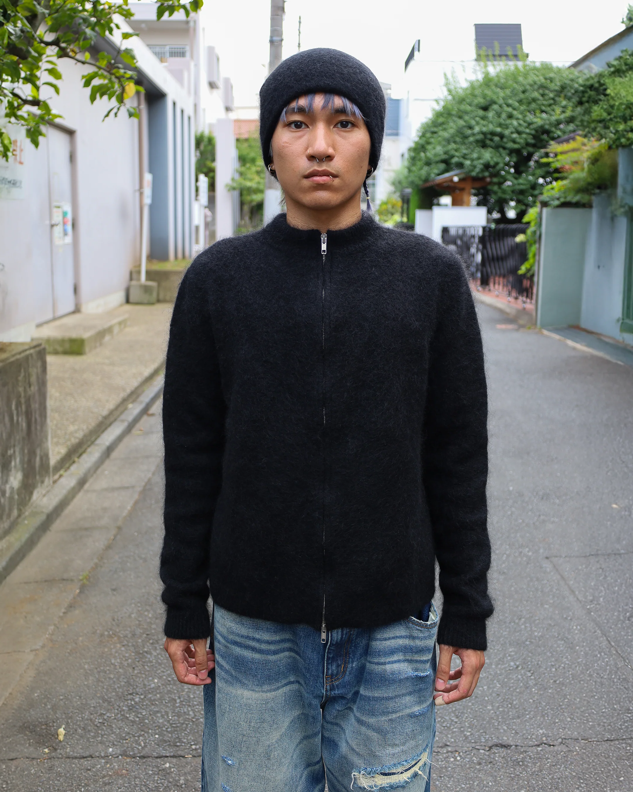 black mohair knit beanie - Image 3