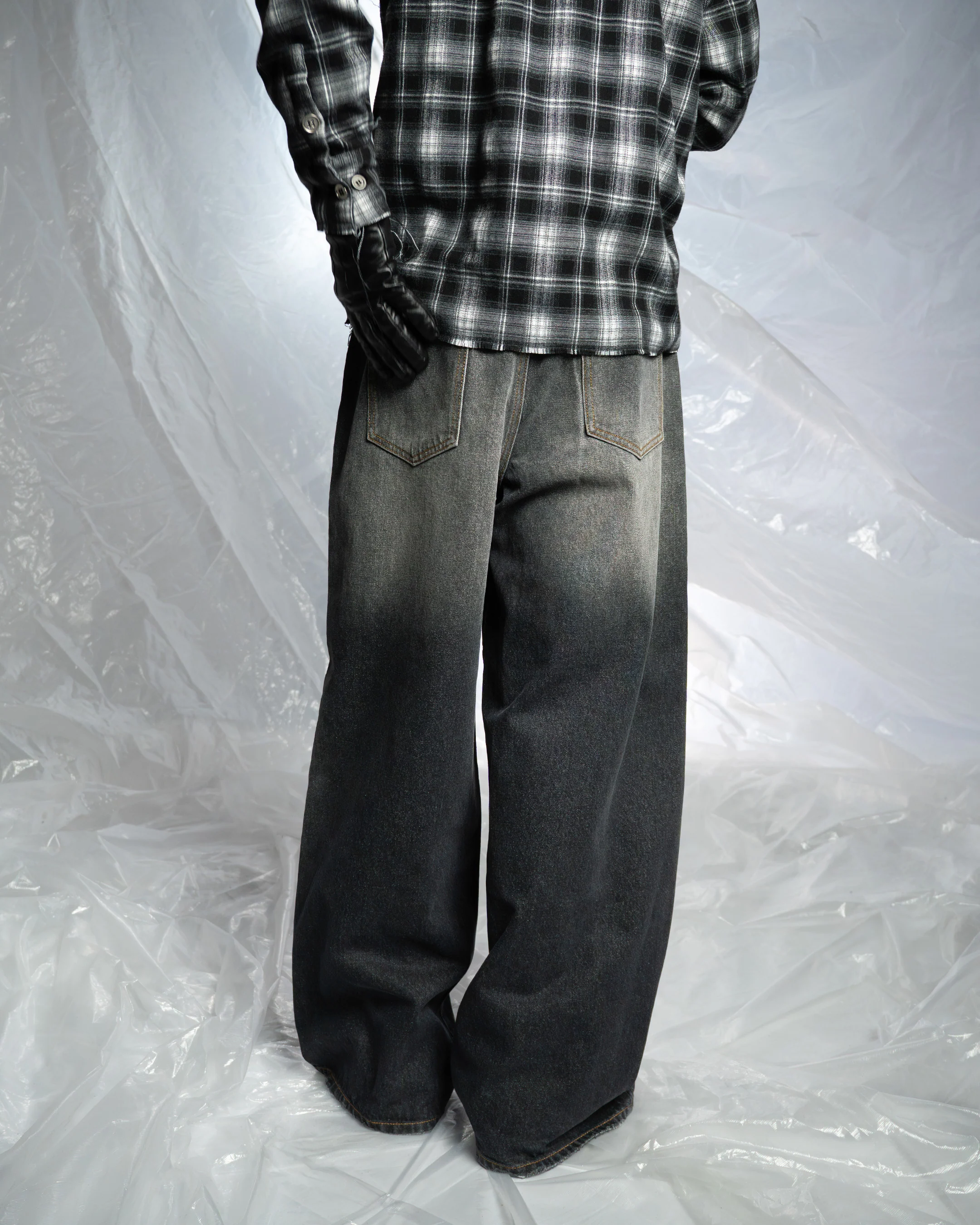 BLACK WASHED BAGGY JEANS - Image 3