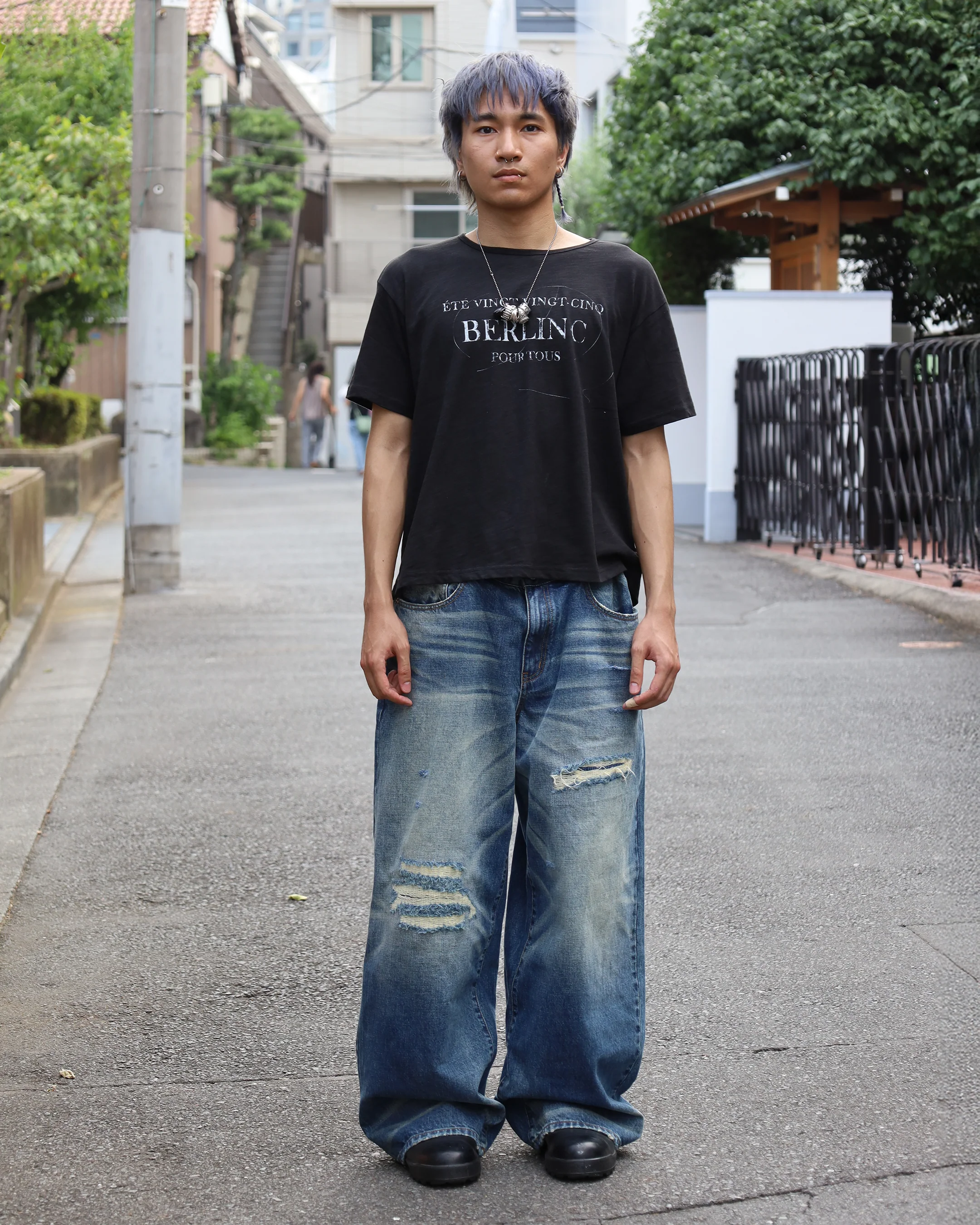 black slub cotton "pour tous" t-shirt - Image 3