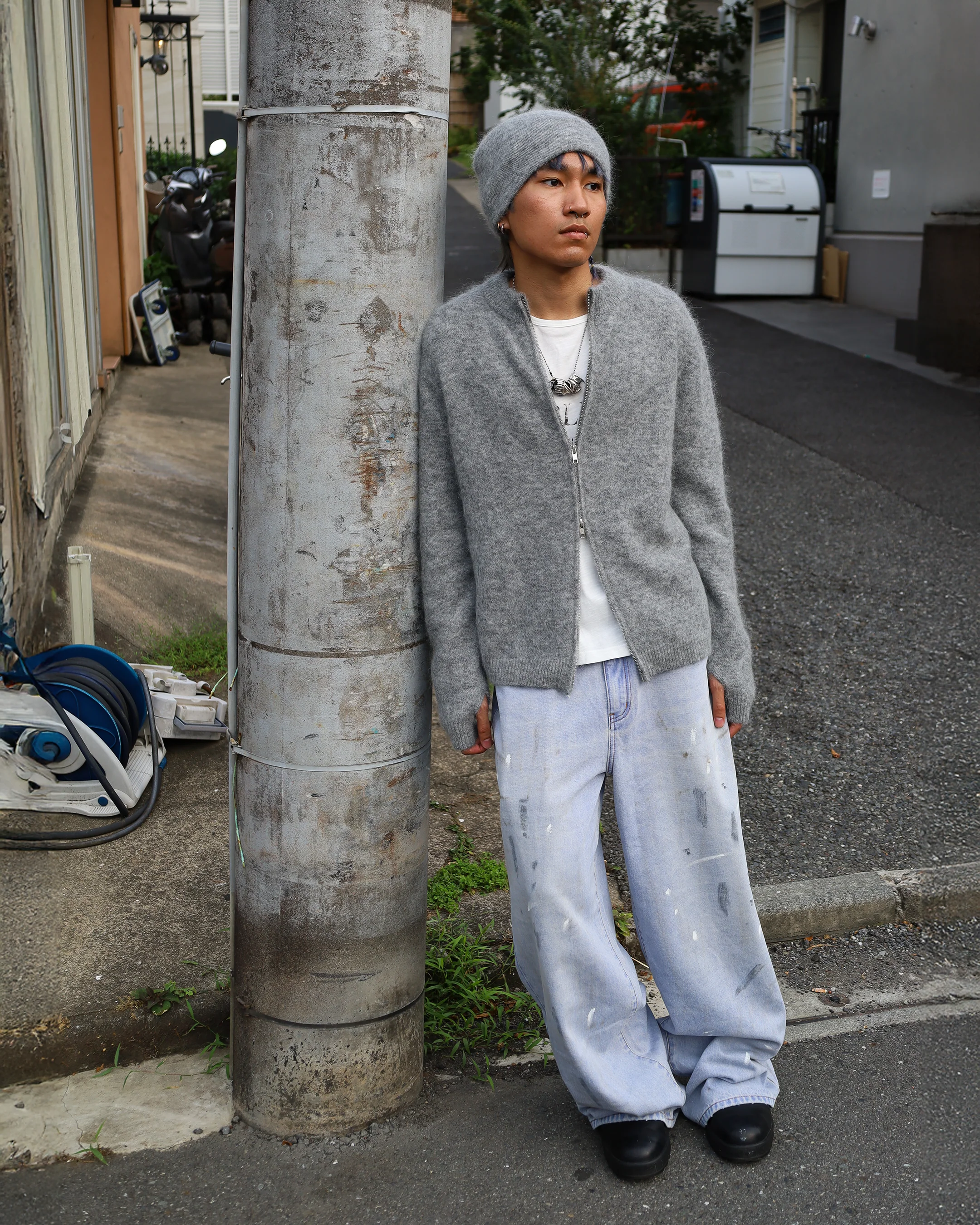 gray mohair knit beanie - Image 3