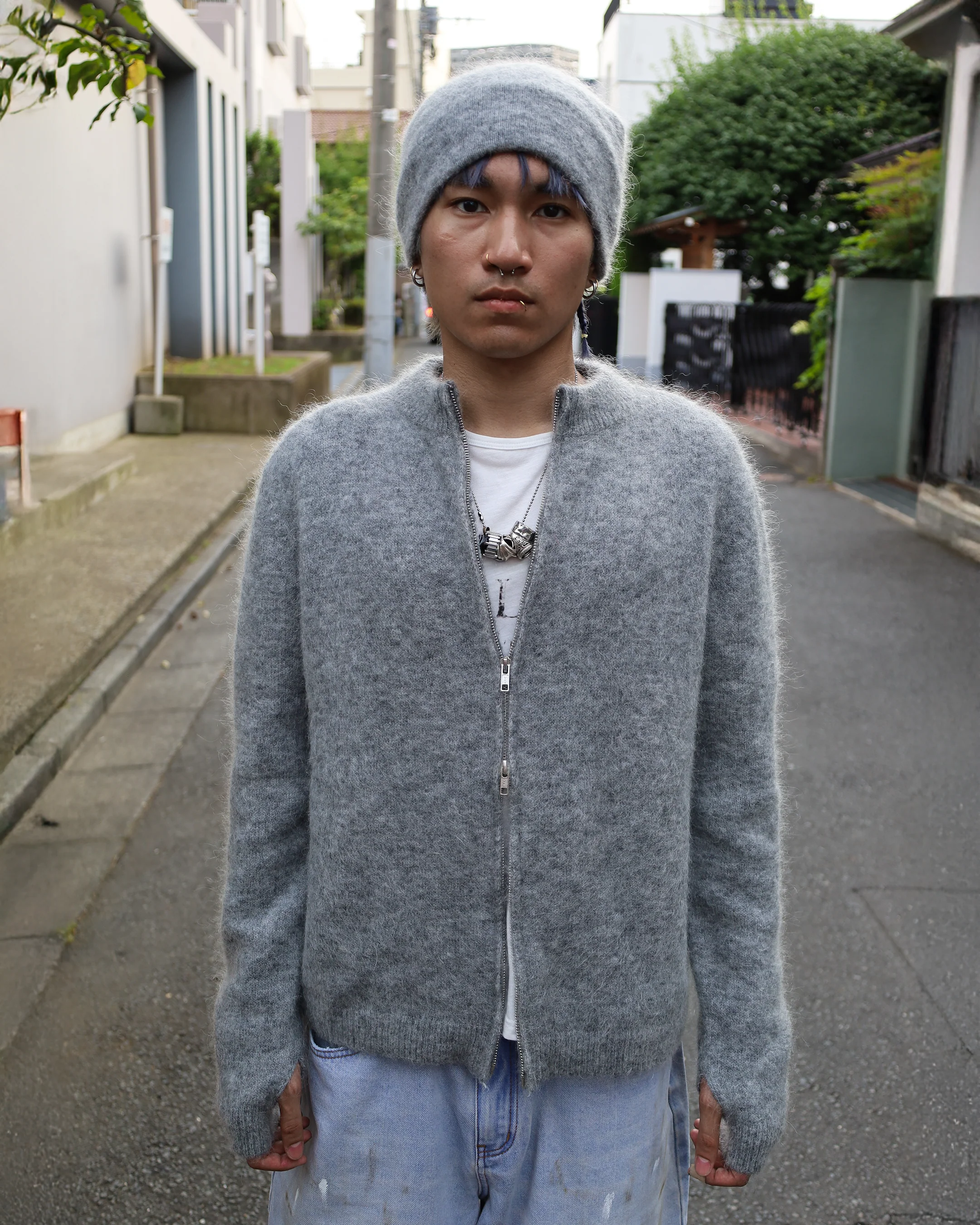 gray mohair knit beanie - Image 4