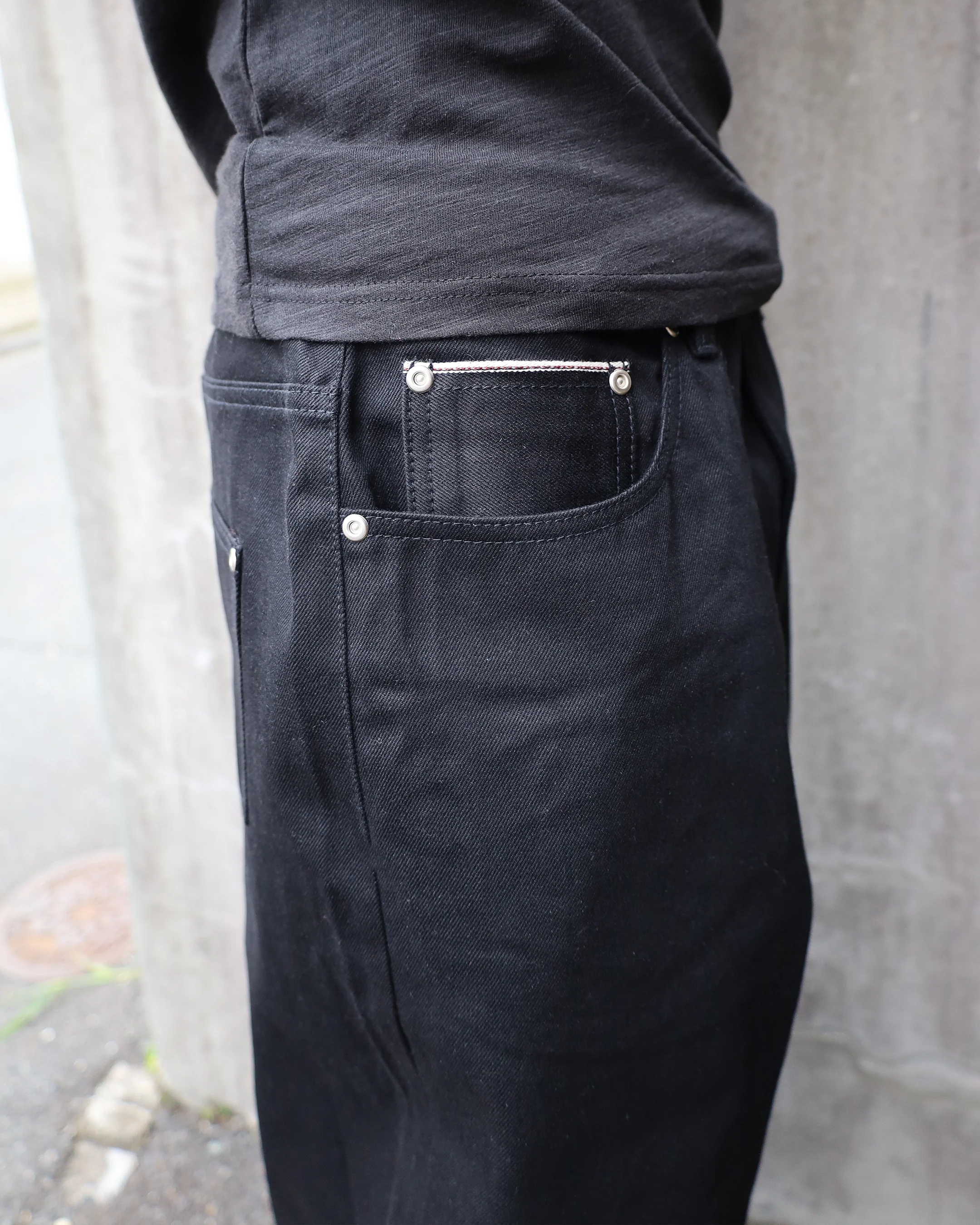 JAPANESE SELVEDGE MATTE BLACK BAGGY JEANS - Image 5