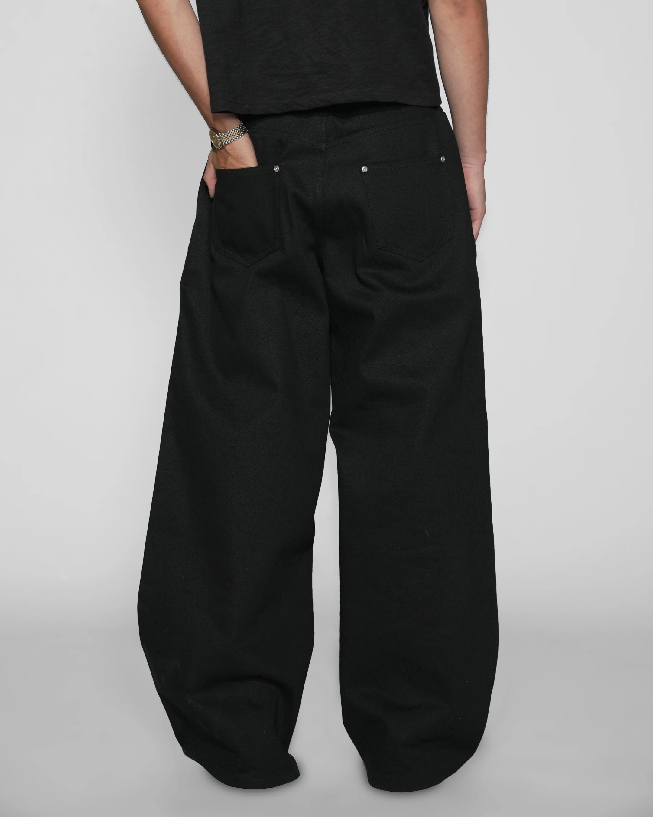 JAPANESE SELVEDGE MATTE BLACK BAGGY JEANS - Image 7