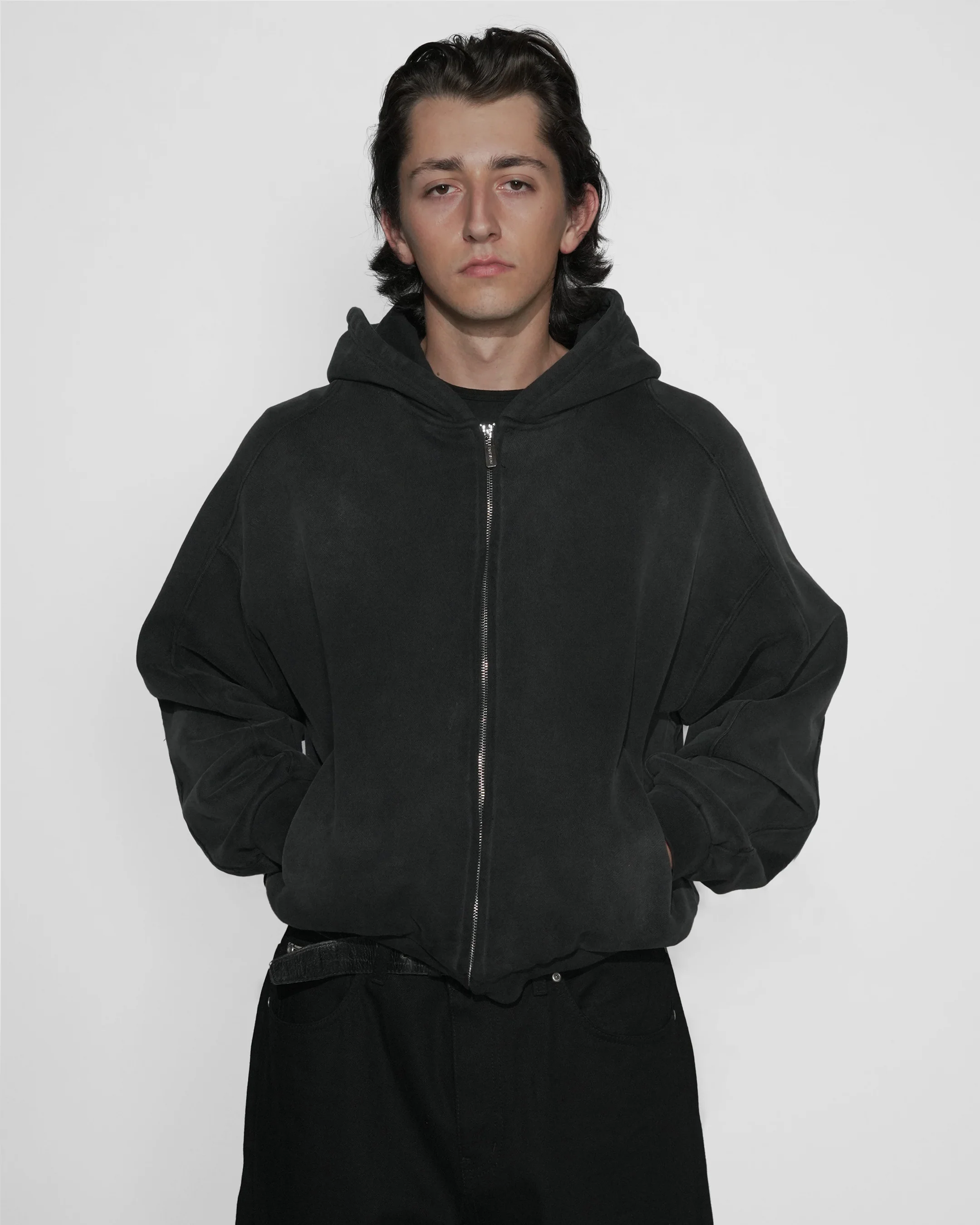 SUNFADED BLACK ZIP UP HOODIE - Image 3