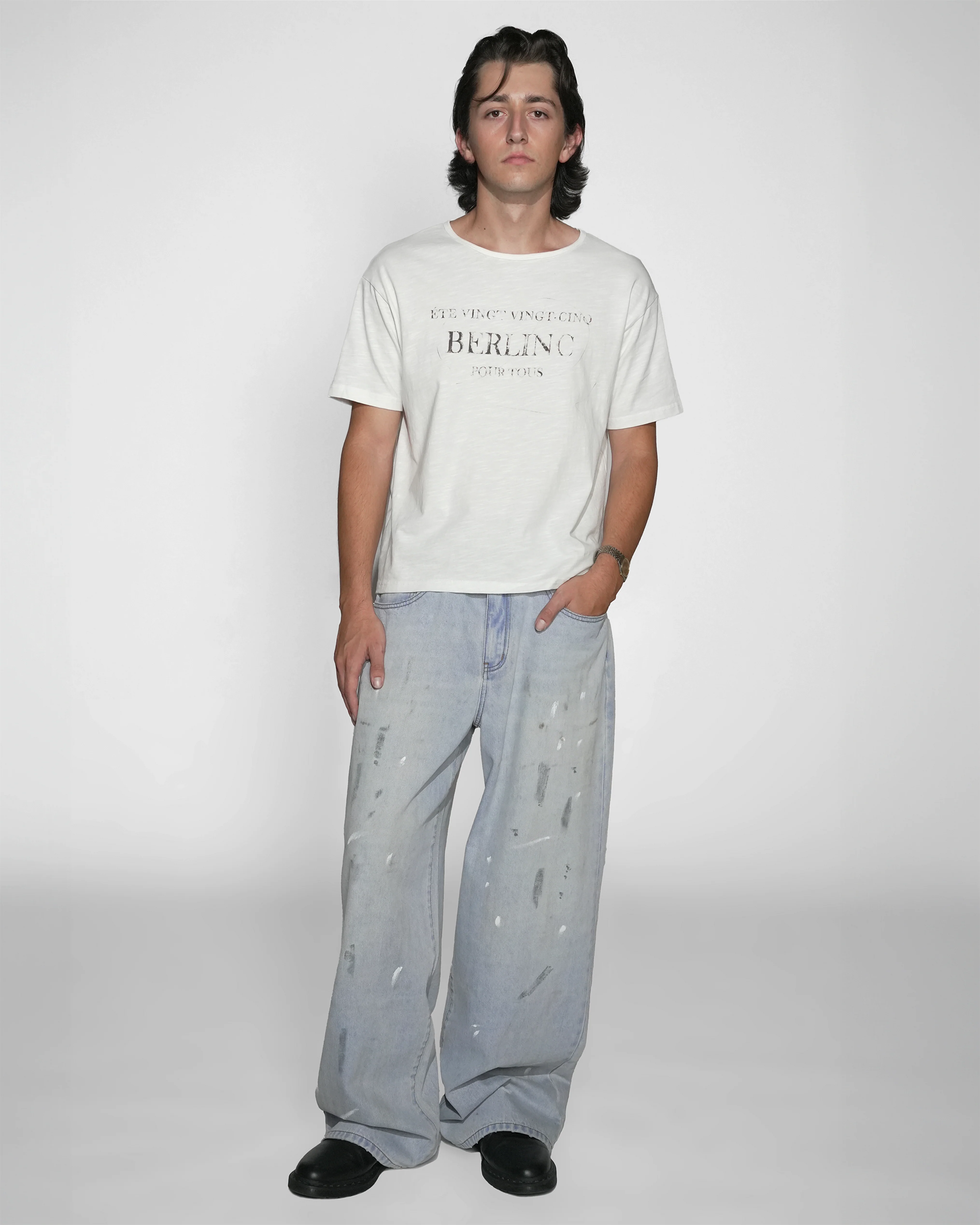 white slub cotton "pour tous" t-shirt - Image 3